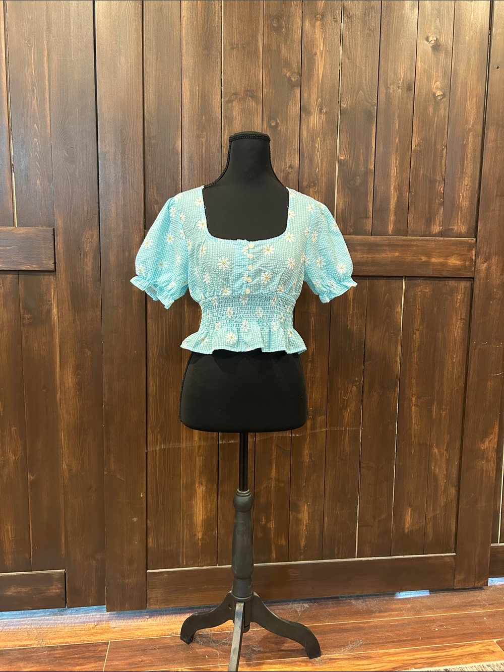 Light Blue Floral Smocked Crop Top